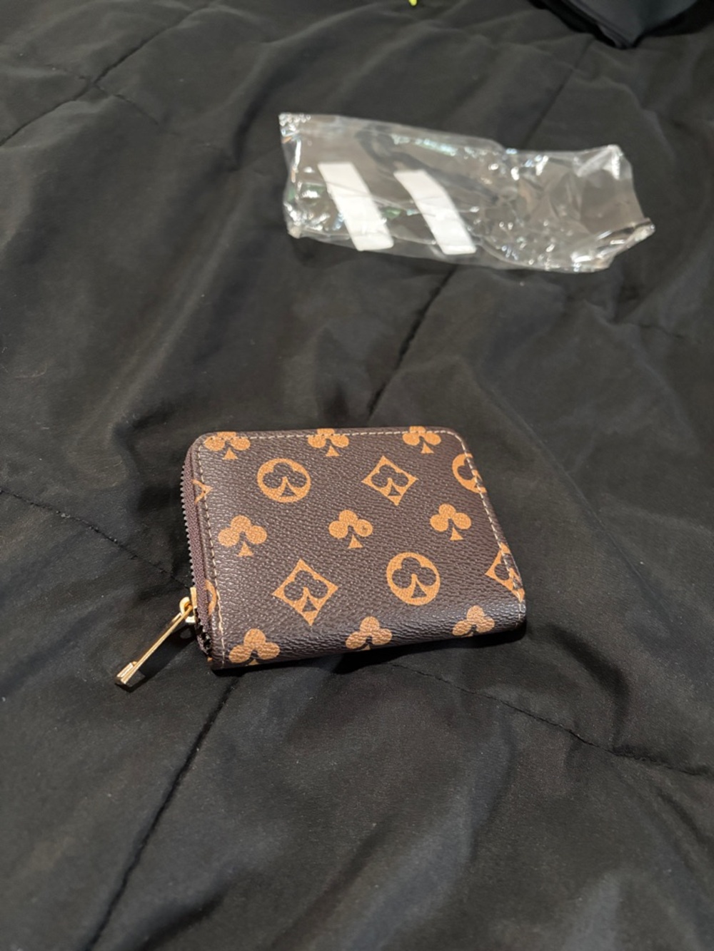 Monogram NEVER USED Brown and Tan Patterned Zip Card Wallet